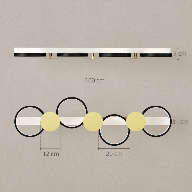 LED-kattovalaisin olohuoneeseen 38 W 1500 lm 3000K–6500K 4 rengasta kaukosäätimellä musta/kulta
