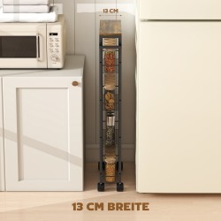 Kapea keittiön säilytysvaunu 5 tasoa 47 x 13 x 96,5 cm metallia ja melamiinia musta/ruskea