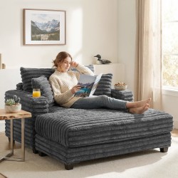 2-istuttava leposohva cord-kangasta 134 x 151 cm mukitelineillä, harmaa