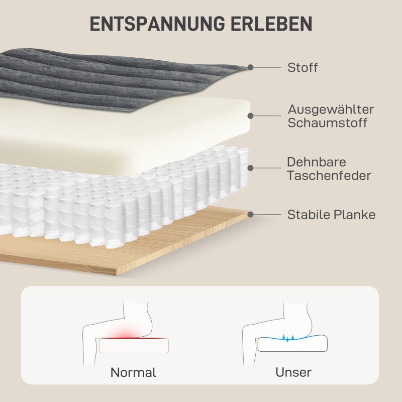2-istuttava leposohva cord-kangasta 134 x 151 cm mukitelineillä, harmaa