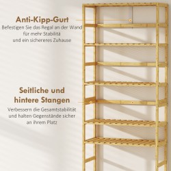 Bambuhylly 6 tasoa, säädettävät hyllyt, kapea vapaasti seisova säilytyshylly, luonnonvärinen, 60 x 26 x 161 cm