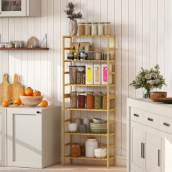 Bambuhylly 6 tasoa, säädettävät hyllyt, kapea vapaasti seisova säilytyshylly, luonnonvärinen, 60 x 26 x 161 cm