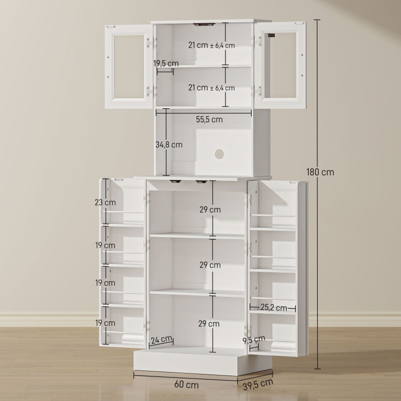 Korkea keittiökaappi työtasolla ja akryyliovilla, MDF/lastulevy, 60 x 39,5 x 180 cm, valkoinen