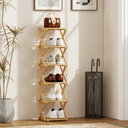 Kenkähylly eteiseen, taitettava bambu, 6 tasoa, enintään 9 paria kenkiä, 30 x 29 x 108 cm, luonnonpuu