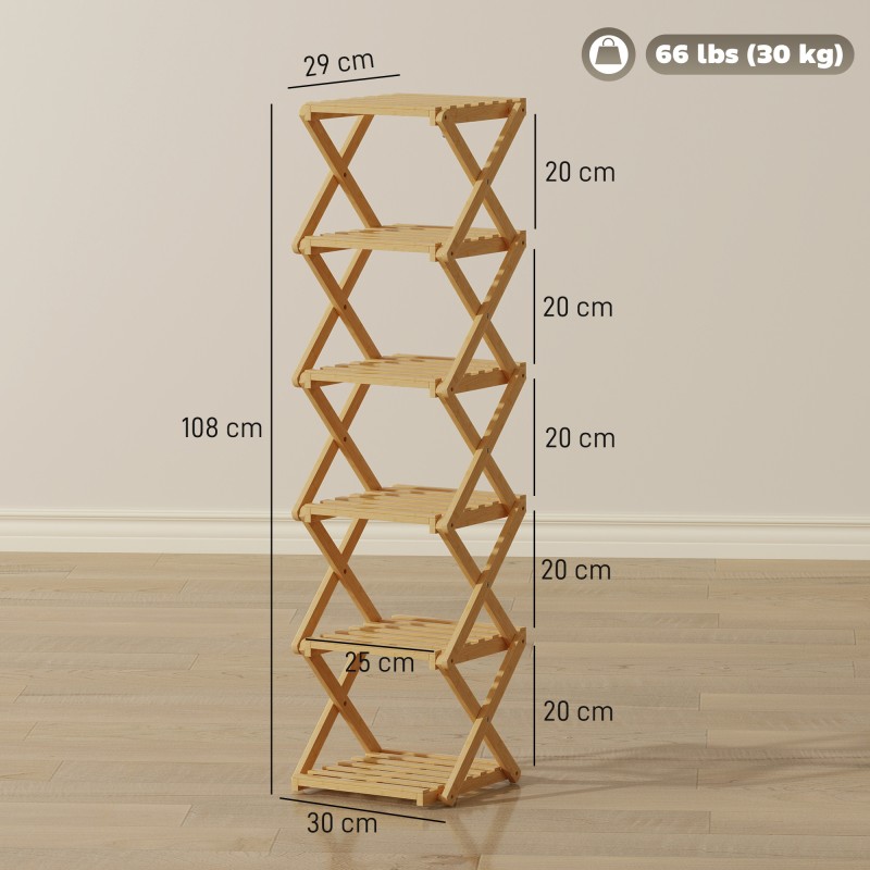 Kenkähylly eteiseen, taitettava bambu, 6 tasoa, enintään 9 paria kenkiä, 30 x 29 x 108 cm, luonnonpuu