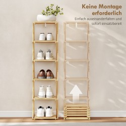 Kenkähylly eteiseen, taitettava bambu, 6 tasoa, enintään 9 paria kenkiä, 30 x 29 x 108 cm, luonnonpuu