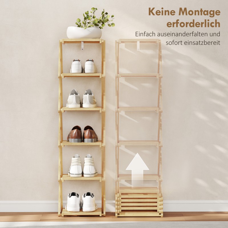Kenkähylly eteiseen, taitettava bambu, 6 tasoa, enintään 9 paria kenkiä, 30 x 29 x 108 cm, luonnonpuu