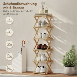 Kenkähylly eteiseen, taitettava bambu, 6 tasoa, enintään 9 paria kenkiä, 30 x 29 x 108 cm, luonnonpuu