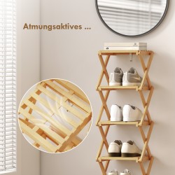 Kenkähylly eteiseen, taitettava bambu, 6 tasoa, enintään 9 paria kenkiä, 30 x 29 x 108 cm, luonnonpuu