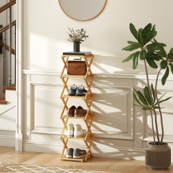 Kenkähylly eteiseen, taitettava bambu, 6 tasoa, enintään 9 paria kenkiä, 30 x 29 x 108 cm, luonnonpuu