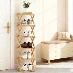 Kenkähylly eteiseen, taitettava bambu, 6 tasoa, enintään 9 paria kenkiä, 30 x 29 x 108 cm, luonnonpuu