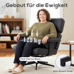 Säädettävä lepotuoli ja jalkarahi, keinonahka, metallijalka, musta