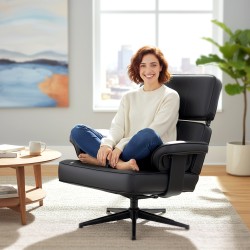 Säädettävä lepotuoli ja jalkarahi, keinonahka, metallijalka, musta