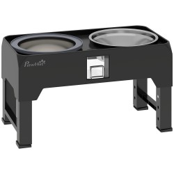 Säädettävä korotettu koiran ruokakuppiteline 2 teräskulholla 1 2 l 2 l musta