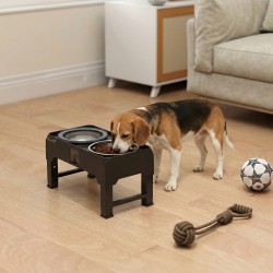 Säädettävä korotettu koiran ruokakuppiteline 2 teräskulholla 1,2 l + 2 l, musta