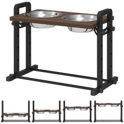 Koiran korotettu ruokakuppiteline säädettävä korkeus ja kallistus 2 x 1 2 L teräskuppia musta ruskea