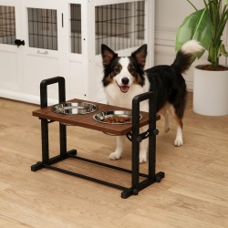 Koiran korotettu ruokakuppiteline, säädettävä korkeus ja kallistus, 2 x 1,2 L teräskuppia, musta-ruskea