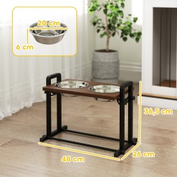 Koiran korotettu ruokakuppiteline, säädettävä korkeus ja kallistus, 2 x 1,2 L teräskuppia, musta-ruskea