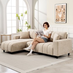 Kulmasohva L-muotoinen 3-istuttava säädettävällä lepotuolilla, teräsrunko, 242 cm, beige
