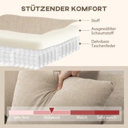 Kulmasohva L-muotoinen 3-istuttava säädettävällä lepotuolilla, teräsrunko, 242 cm, beige