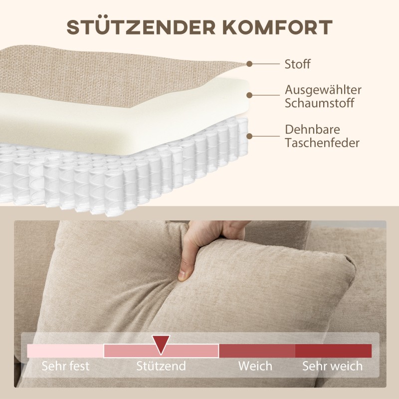 Kulmasohva L-muotoinen 3-istuttava säädettävällä lepotuolilla, teräsrunko, 242 cm, beige