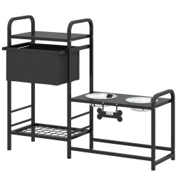 Koiran ruokintakaappi säädettävä korotettu ruokakuppiteline 2 x 800 ml teräskuppia 89 5x27x74 cm musta