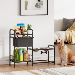 Koiran ruokintakaappi säädettävä korotettu ruokakuppiteline 2 x 800 ml teräskuppia 89,5x27x74 cm musta