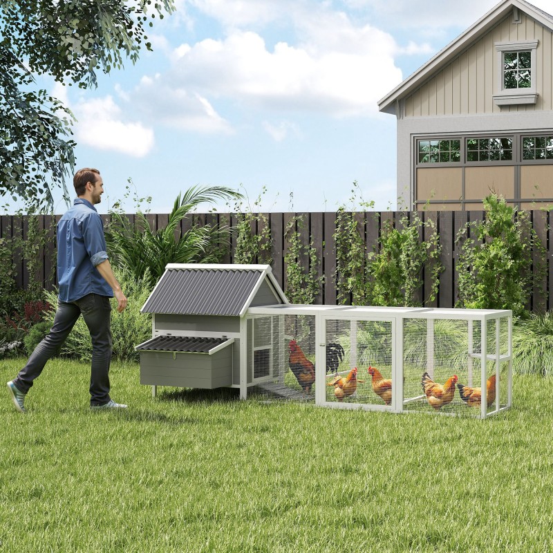 Kanala ulkotarhalla 7–10 kanalle, kuusipuuta ja verkkoa, 283 x 133,5 x 112 cm, harmaa