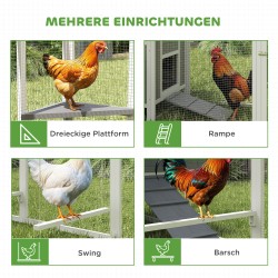 Kanala ulkotarhalla 7–10 kanalle, kuusipuuta ja verkkoa, 283 x 133,5 x 112 cm, harmaa