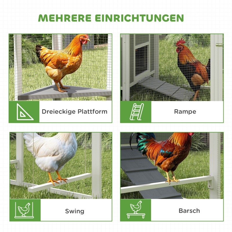 Kanala ulkotarhalla 7–10 kanalle, kuusipuuta ja verkkoa, 283 x 133,5 x 112 cm, harmaa