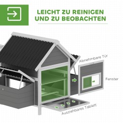 Kanala ulkotarhalla 7–10 kanalle, kuusipuuta ja verkkoa, 283 x 133,5 x 112 cm, harmaa