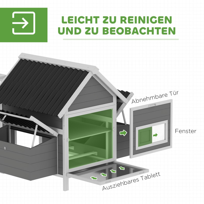 Kanala ulkotarhalla 7–10 kanalle, kuusipuuta ja verkkoa, 283 x 133,5 x 112 cm, harmaa
