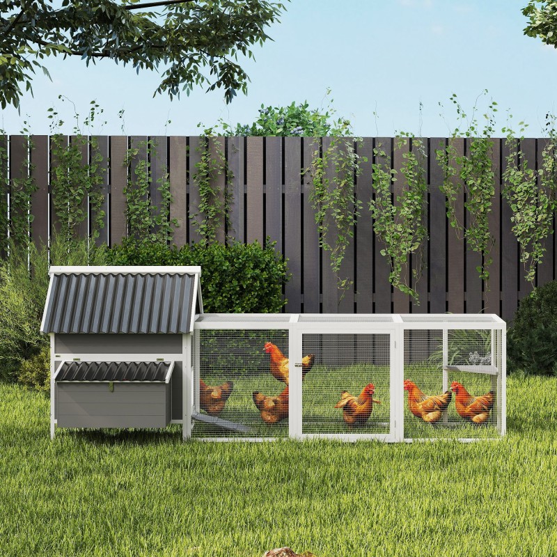 Kanala ulkotarhalla 7–10 kanalle, kuusipuuta ja verkkoa, 283 x 133,5 x 112 cm, harmaa