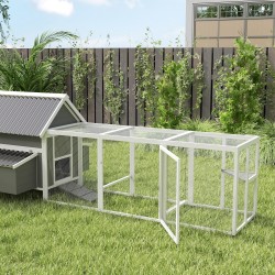 Kanala ulkotarhalla 7–10 kanalle, kuusipuuta ja verkkoa, 283 x 133,5 x 112 cm, harmaa