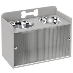 Korotettu koiran ruokintapiste kaapilla 2 teräskulhoa 2 1 L MDF 60x30x46 cm harmaa