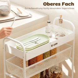 Metallinen säilytysvaunu 3 korilla, kapea 43,2 x 19 x 80 cm, valkoinen