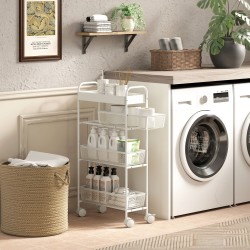 Metallinen säilytysvaunu 3 korilla, kapea 43,2 x 19 x 80 cm, valkoinen