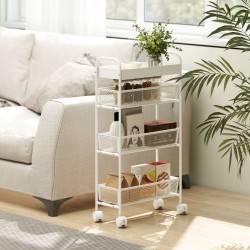 Metallinen säilytysvaunu 3 korilla, kapea 43,2 x 19 x 80 cm, valkoinen