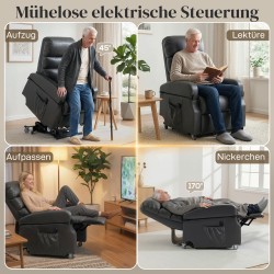 Sähkökäyttöinen lepotuoli nousemisavustimella, keinonahka, 78x98x110 cm, tummanharmaa