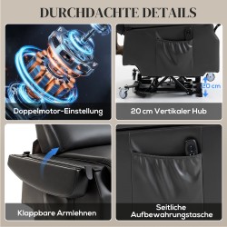 Sähkökäyttöinen lepotuoli nousemisavustimella, keinonahka, 78x98x110 cm, tummanharmaa