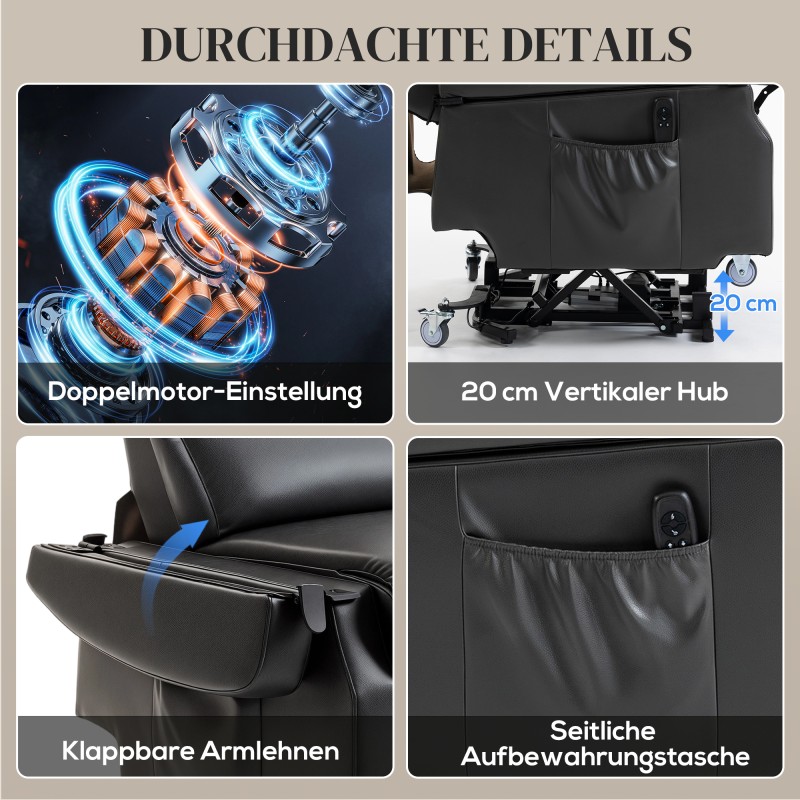 Sähkökäyttöinen lepotuoli nousemisavustimella, keinonahka, 78x98x110 cm, tummanharmaa