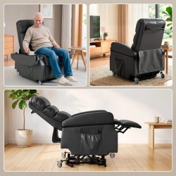Sähkökäyttöinen lepotuoli nousemisavustimella, keinonahka, 78x98x110 cm, tummanharmaa