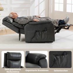 Sähköinen nousuavusteinen lepotuoli senioreille, keinonahkaa, kaksimoottorinen, musta