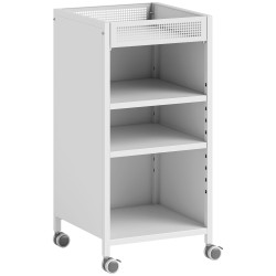 Liikuteltava 3 tasoinen metallinen hyllyvaunu säädettävillä hyllyillä ja yläkorilla 35x34x69 5 cm valkoinen