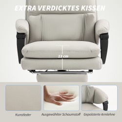 Työtuoli toimistotuoli keinonahkaa jalkatuella ja lannerangan tuella, säädettävä, vaaleanharmaa