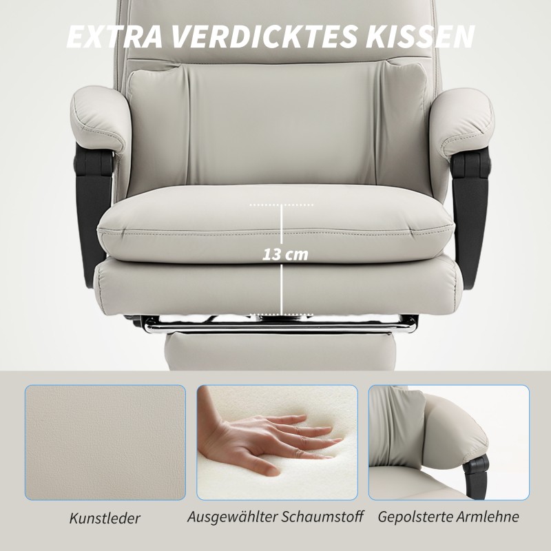 Työtuoli toimistotuoli keinonahkaa jalkatuella ja lannerangan tuella, säädettävä, vaaleanharmaa