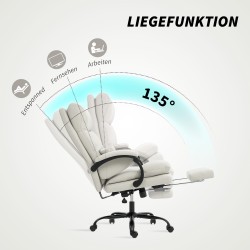 Työtuoli toimistotuoli keinonahkaa jalkatuella ja lannerangan tuella, säädettävä, vaaleanharmaa