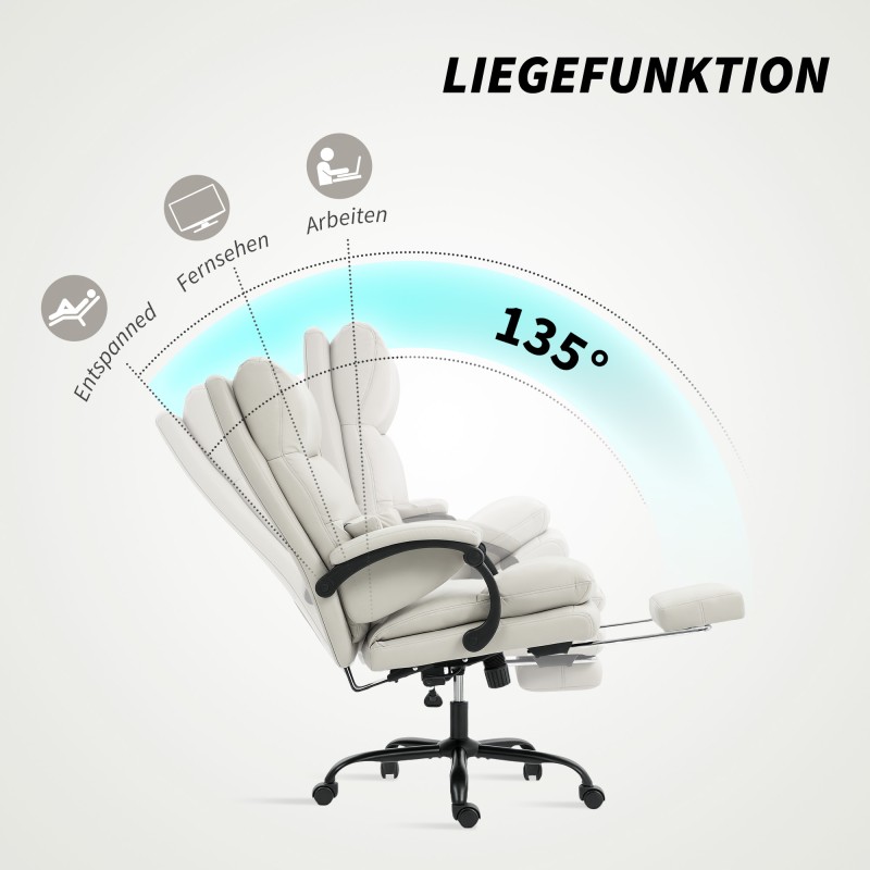 Työtuoli toimistotuoli keinonahkaa jalkatuella ja lannerangan tuella, säädettävä, vaaleanharmaa