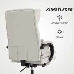Työtuoli toimistotuoli keinonahkaa jalkatuella ja lannerangan tuella, säädettävä, vaaleanharmaa