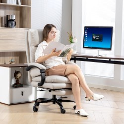 Työtuoli toimistotuoli keinonahkaa jalkatuella ja lannerangan tuella, säädettävä, vaaleanharmaa